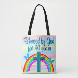 BLESSED BY GOD 90TH BIRTHDAY TOTE BAG