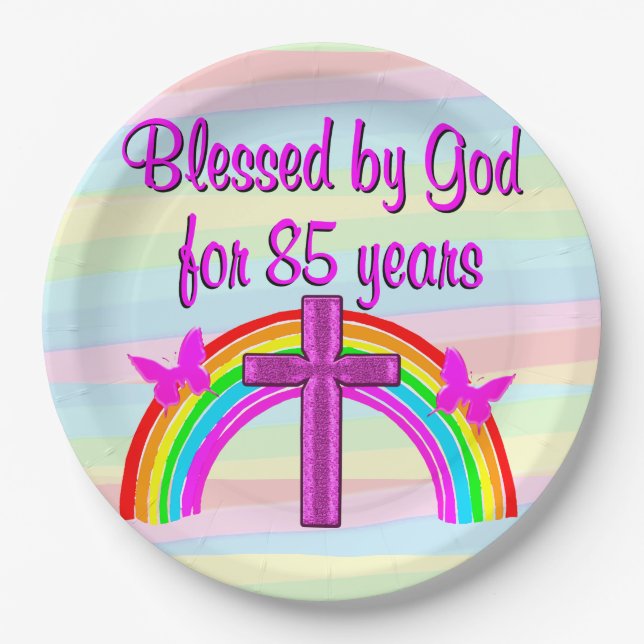 BLESSED BY GOD CHRISTIAN 85TH BIRTHDAY PLATES (Front)