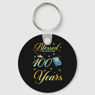 Blessed By God For 100 Years Old 100th Birthday Wo Keychain