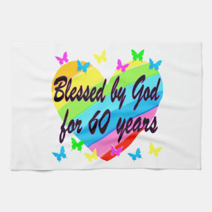 BLESSED BY GOD FOR 60 YEARS HEART DESIGN TOWEL