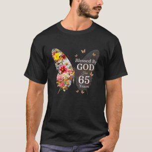 Blessed By God For 65 Years Butterfly Flower 65th T-Shirt