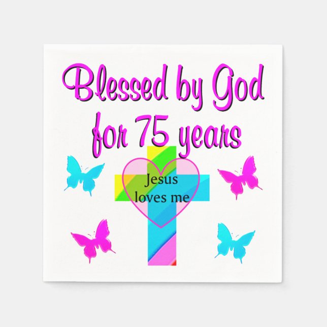 BLESSED BY GOD FOR 75 YEARS PERSONALIZED DESIGN NAPKINS (Front)