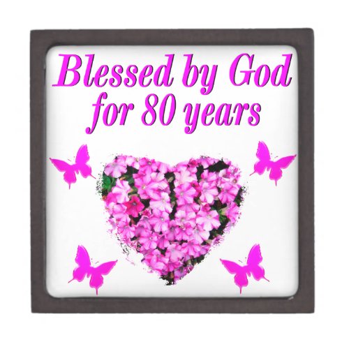 BLESSED BY GOD FOR 80 YEARS FLORAL DESIGN JEWELRY BOX