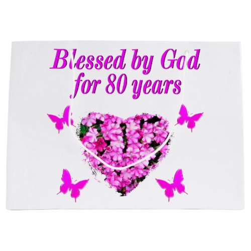 BLESSED BY GOD FOR 80 YEARS FLORAL DESIGN LARGE GIFT BAG