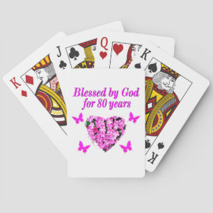 BLESSED BY GOD FOR 80 YEARS FLORAL DESIGN POKER CARDS