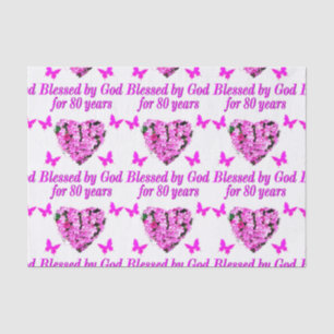 BLESSED BY GOD FOR 80 YEARS FLORAL DESIGN TISSUE PAPER