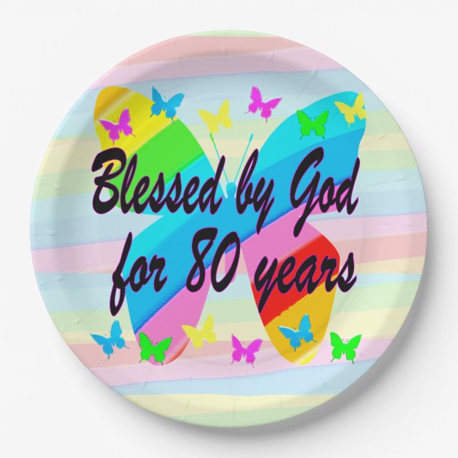 BLESSED BY GOD FOR 80 YEARS PAPER PLATES (Front)