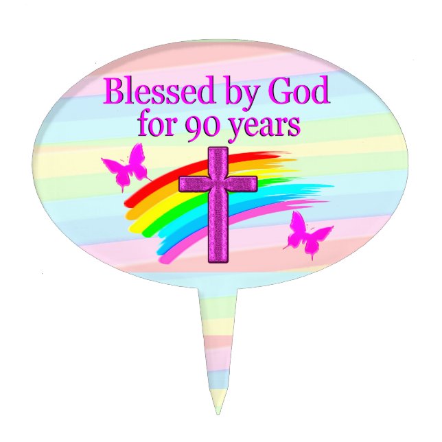BLESSED BY GOD FOR 90 YEARS CAKE PIC TOPPER (Front)