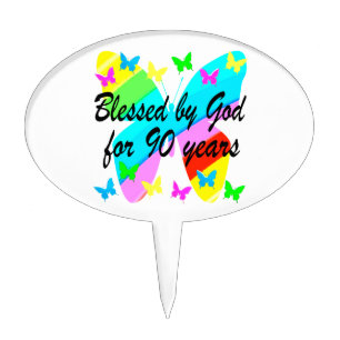 BLESSED BY GOD FOR 90 YEARS CAKE TOPPER