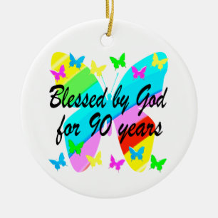 BLESSED BY GOD FOR 90 YEARS CERAMIC ORNAMENT