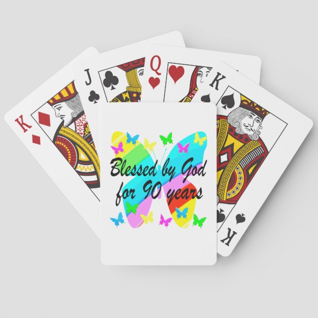 BLESSED BY GOD FOR 90 YEARS POKER CARDS (Back)