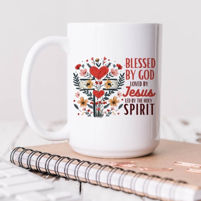 Blessed By God Loved By Jesus Floral Religious Coffee Mug (Creator Uploaded)