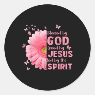 Blessed By God Loved By Jesus Flower Christian Cro Classic Round Sticker