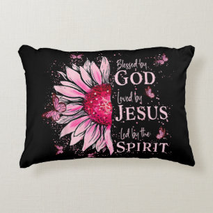 Blessed By God - Loved By Jesus Pink Sunflower Accent Pillow