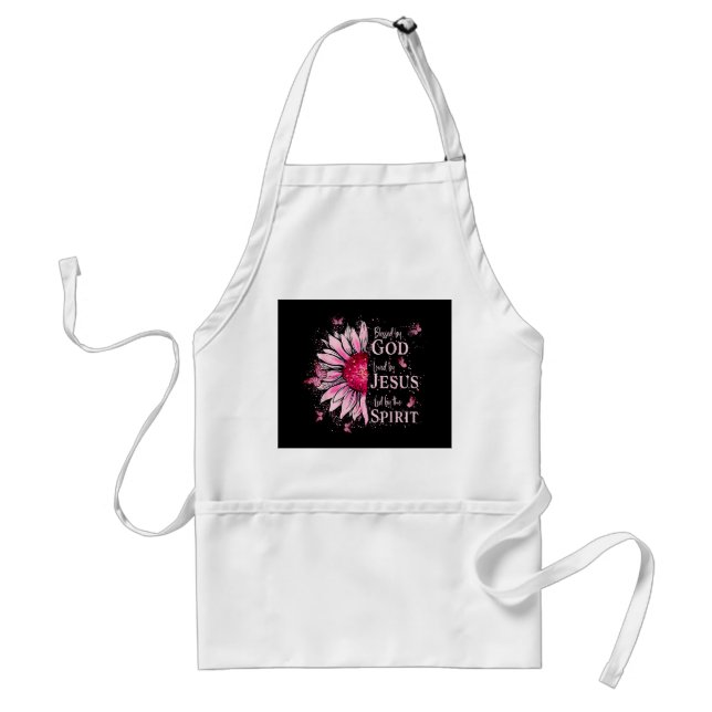 Blessed By God - Loved By Jesus Pink Sunflower Adult Apron (Front)