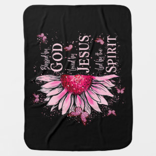 Blessed By God - Loved By Jesus Pink Sunflower Baby Blanket