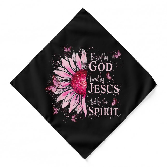 Blessed By God - Loved By Jesus Pink Sunflower Bandana (Front)