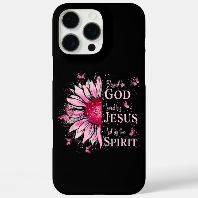 Blessed By God - Loved By Jesus Pink Sunflower Case-Mate iPhone Case (Back)