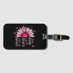 Blessed By God - Loved By Jesus Pink Sunflower Luggage Tag