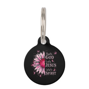 Blessed By God - Loved By Jesus Pink Sunflower Pet ID Tag