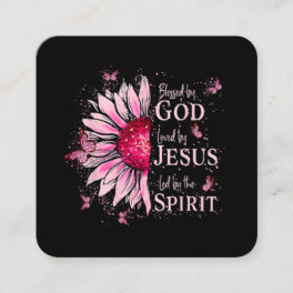 Blessed By God - Loved By Jesus Pink Sunflower Square Business Card
