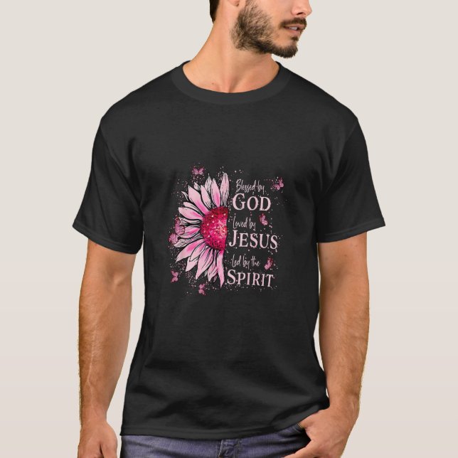 Blessed By God - Loved By Jesus Pink Sunflower T-Shirt (Front)
