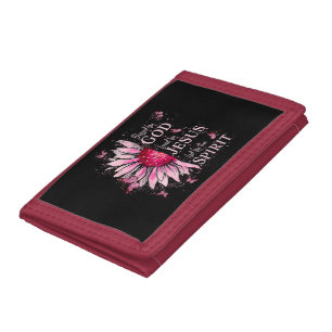Blessed By God - Loved By Jesus Pink Sunflower Tri-fold Wallet