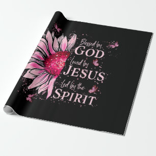 Blessed By God - Loved By Jesus Pink Sunflower Wrapping Paper