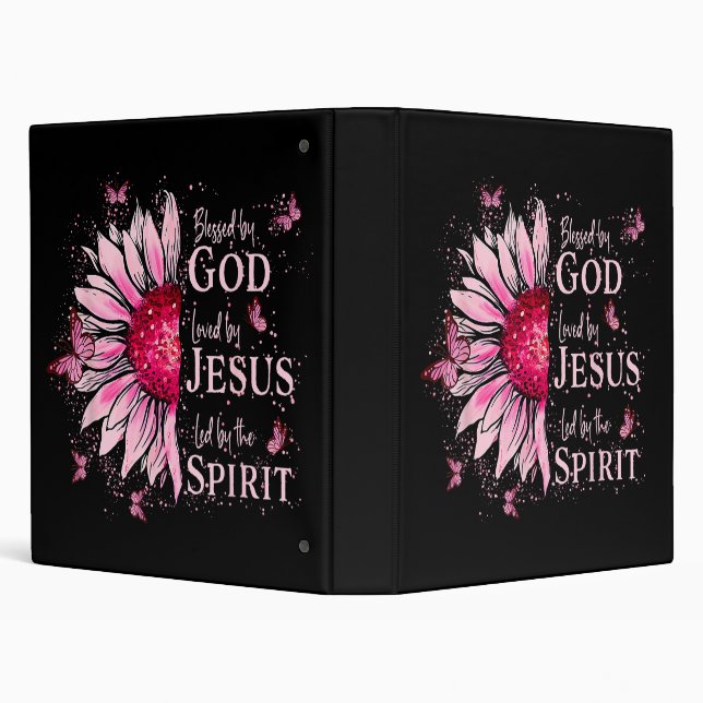 Blessed By God - Loved By Jesus Pink SunflowerBles 3 Ring Binder (Background)