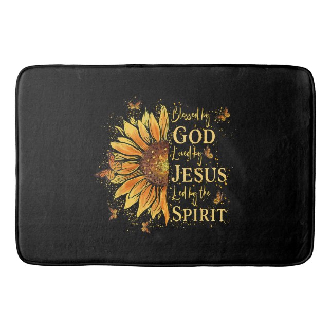 Blessed By God - Loved By Jesus, Sunflower Bath Mat (Front)