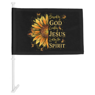 Blessed By God - Loved By Jesus, Sunflower Car Flag