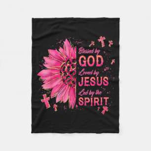 Blessed By God Loved By Jesus Sunflower Christian  Fleece Blanket