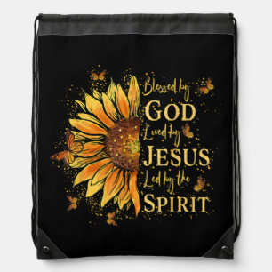 Blessed By God - Loved By Jesus, Sunflower Drawstring Bag