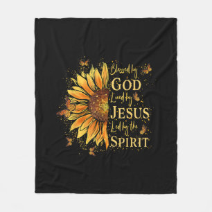 Blessed By God - Loved By Jesus, Sunflower Fleece Blanket