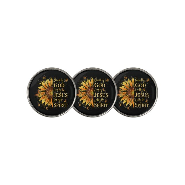 Blessed By God - Loved By Jesus, Sunflower Golf Ball Marker (3 Up)