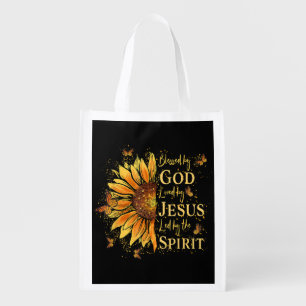 Blessed By God - Loved By Jesus, Sunflower Grocery Bag