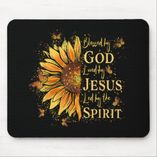 Blessed By God - Loved By Jesus, Sunflower Mouse Pad