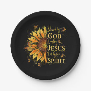 Blessed By God - Loved By Jesus, Sunflower Paper Plates