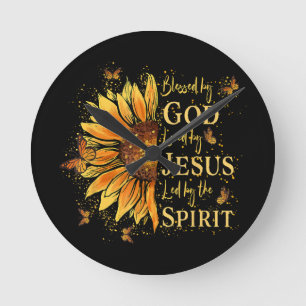 Blessed By God - Loved By Jesus, Sunflower Round Clock