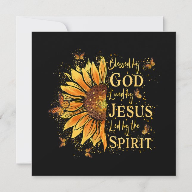 Blessed By God - Loved By Jesus, Sunflower Thank You Card (Front)