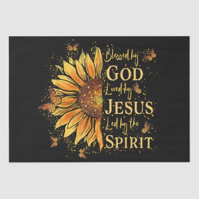 Blessed By God - Loved By Jesus, Sunflower Tissue Paper (Front)
