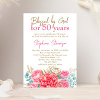 Blessed by God Pink Floral Christian 50th Birthday