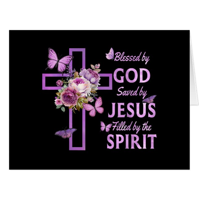 Blessed by God Saved by Jesus Purple Floral Cross  (Front Horizontal)