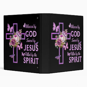 Blessed by God Saved by Jesus Purple Floral Cross 3 Ring Binder