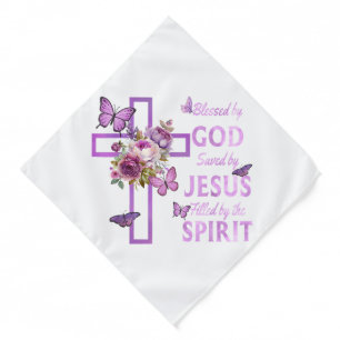 Blessed by God Saved by Jesus Purple Floral Cross Bandana