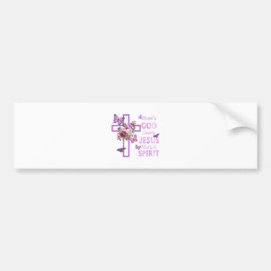 Blessed by God Saved by Jesus Purple Floral Cross  Bumper Sticker
