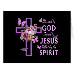 Blessed by God Saved by Jesus Purple Floral Cross Cards