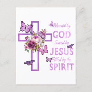 Blessed by God Saved by Jesus Purple Floral Cross Enclosure Card