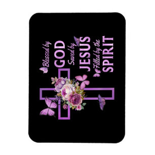 Blessed by God Saved by Jesus Purple Floral Cross  Magnet