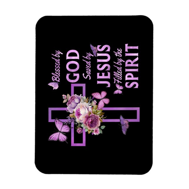 Blessed by God Saved by Jesus Purple Floral Cross  Magnet (Vertical)